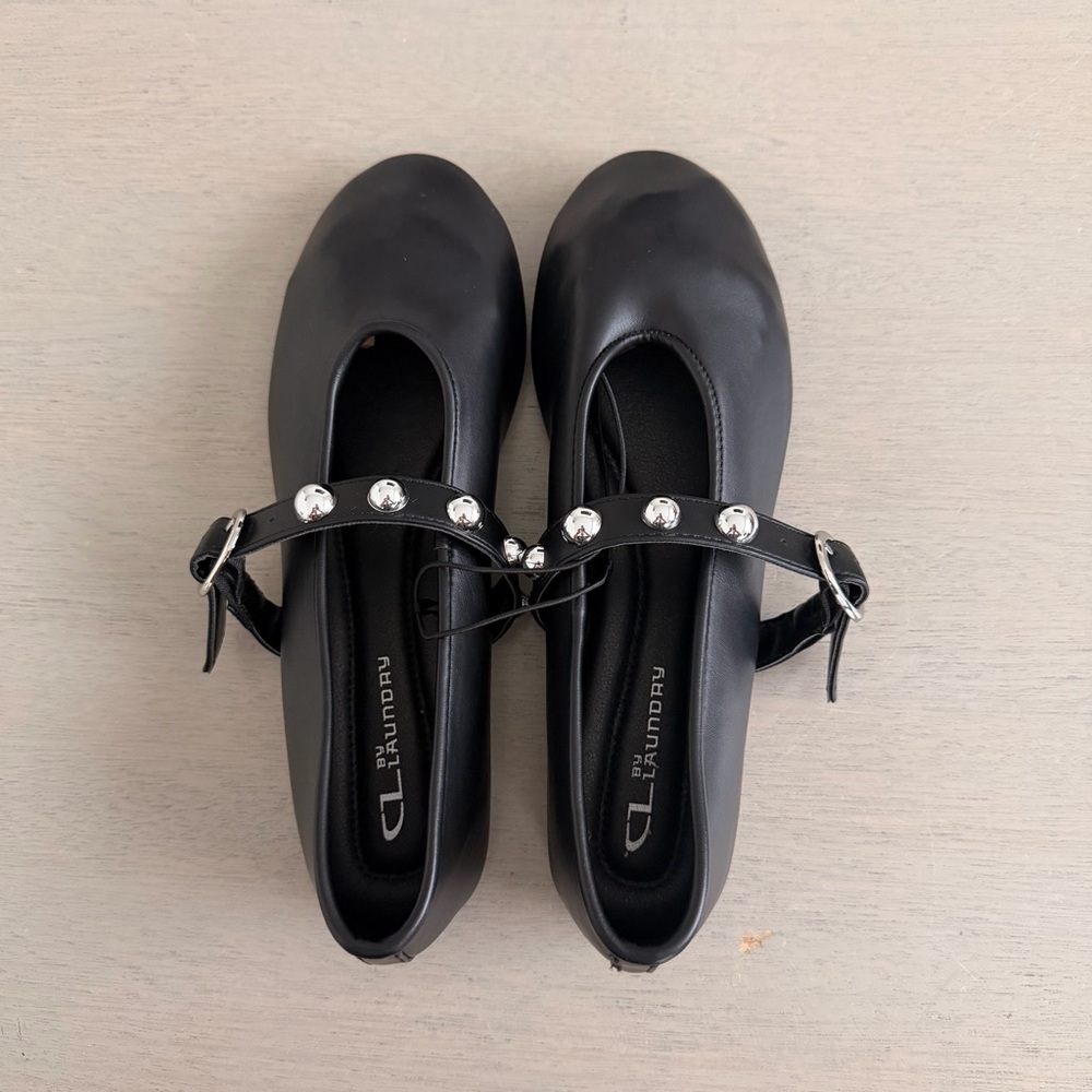 CL by Laundry Black Strap Silver Studded Mary Jane Shoes NWOT Chic 7.5M Rock Y2K